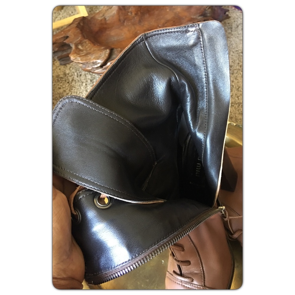 Miu Miu Brown Leather laceup Tall Ankle Booties 39 - Picture 7 of 8